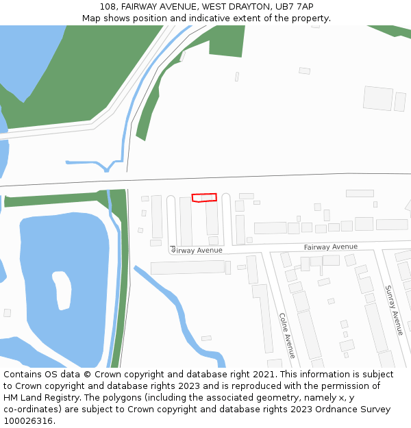 108, FAIRWAY AVENUE, WEST DRAYTON, UB7 7AP: Location map and indicative extent of plot