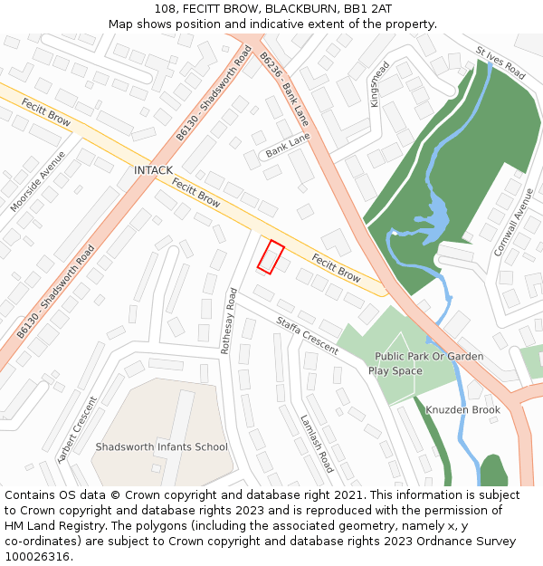 108, FECITT BROW, BLACKBURN, BB1 2AT: Location map and indicative extent of plot