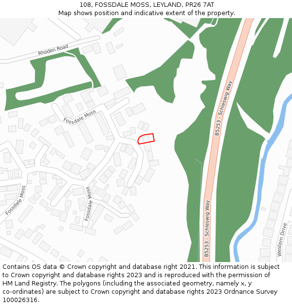 108, FOSSDALE MOSS, LEYLAND, PR26 7AT: Location map and indicative extent of plot