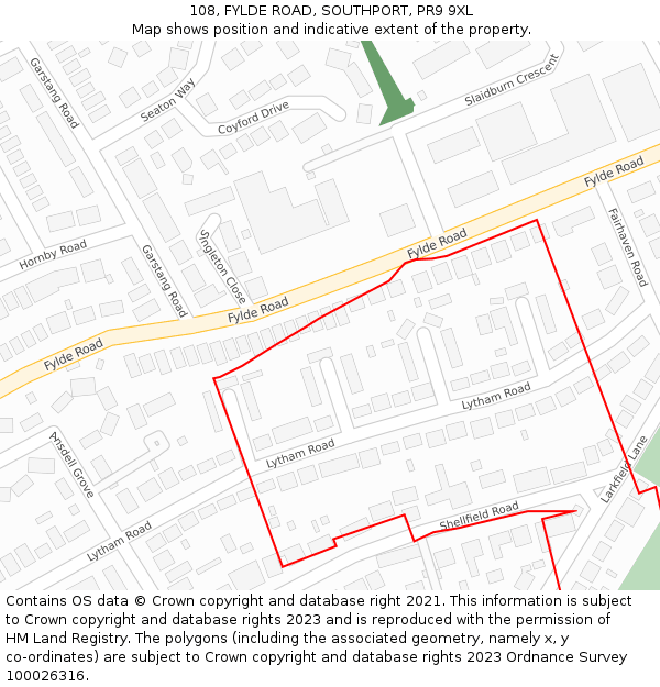 108, FYLDE ROAD, SOUTHPORT, PR9 9XL: Location map and indicative extent of plot