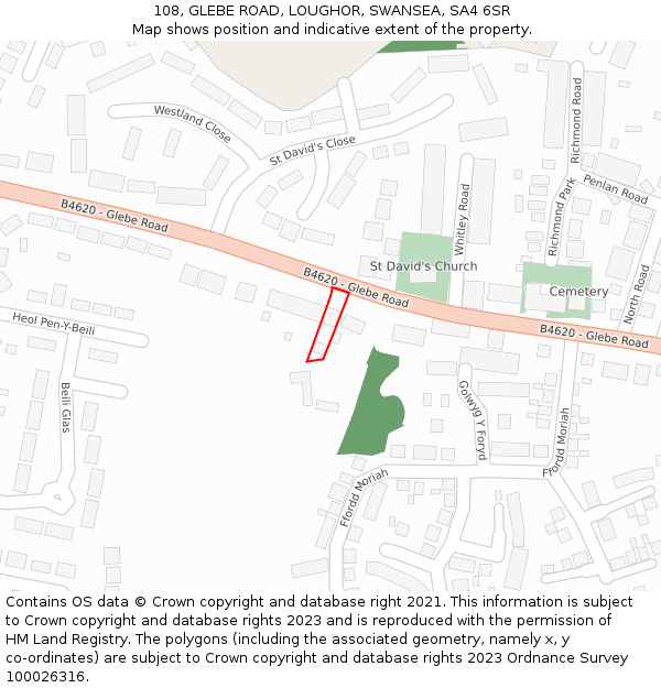 108, GLEBE ROAD, LOUGHOR, SWANSEA, SA4 6SR: Location map and indicative extent of plot