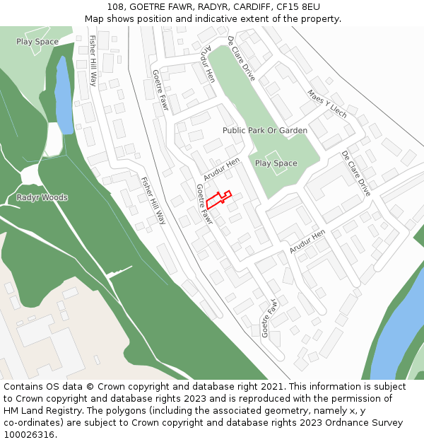 108, GOETRE FAWR, RADYR, CARDIFF, CF15 8EU: Location map and indicative extent of plot