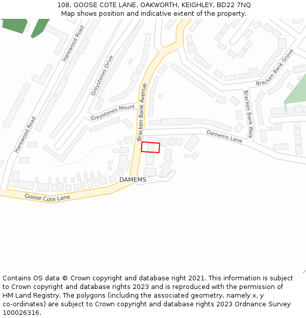 108, GOOSE COTE LANE, OAKWORTH, KEIGHLEY, BD22 7NQ: Location map and indicative extent of plot