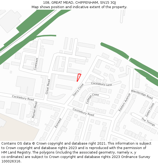 108, GREAT MEAD, CHIPPENHAM, SN15 3QJ: Location map and indicative extent of plot