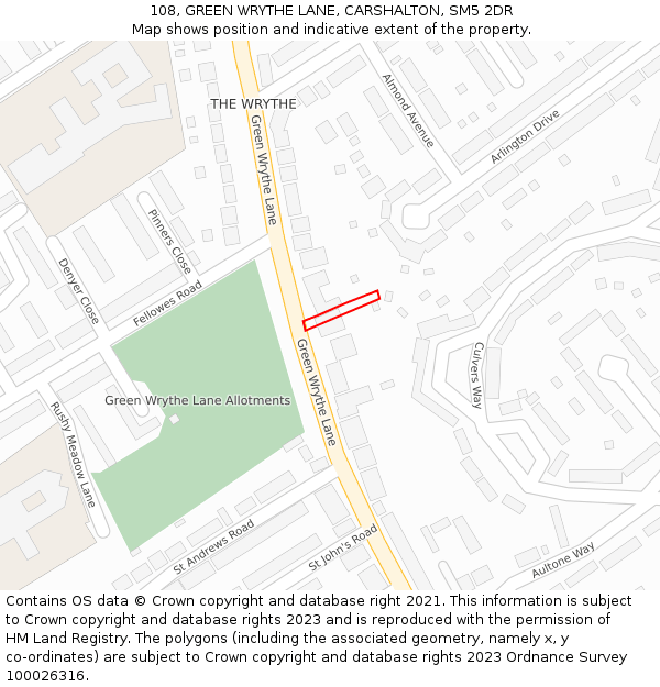 108, GREEN WRYTHE LANE, CARSHALTON, SM5 2DR: Location map and indicative extent of plot