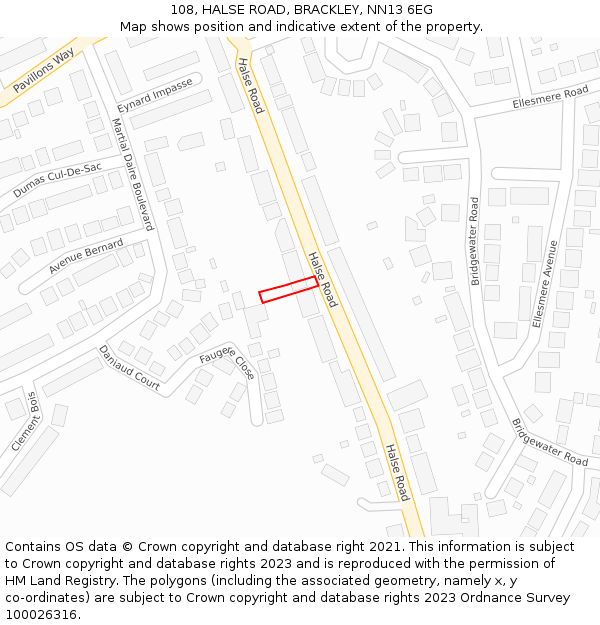 108, HALSE ROAD, BRACKLEY, NN13 6EG: Location map and indicative extent of plot