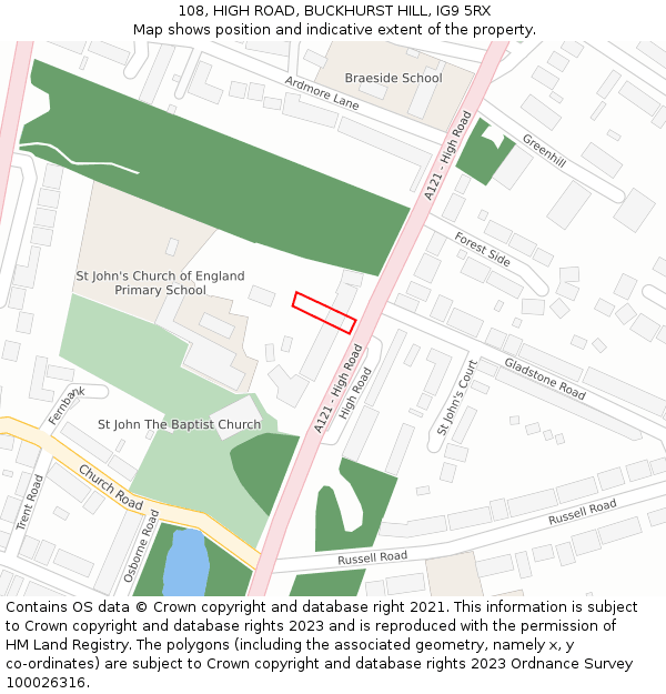 108, HIGH ROAD, BUCKHURST HILL, IG9 5RX: Location map and indicative extent of plot