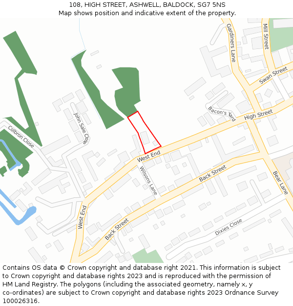 108, HIGH STREET, ASHWELL, BALDOCK, SG7 5NS: Location map and indicative extent of plot