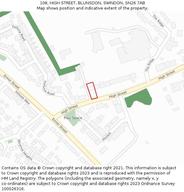 108, HIGH STREET, BLUNSDON, SWINDON, SN26 7AB: Location map and indicative extent of plot