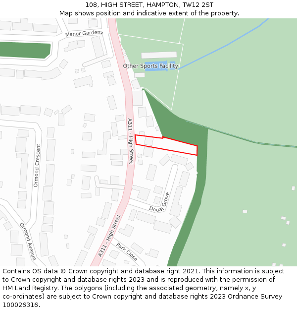 108, HIGH STREET, HAMPTON, TW12 2ST: Location map and indicative extent of plot