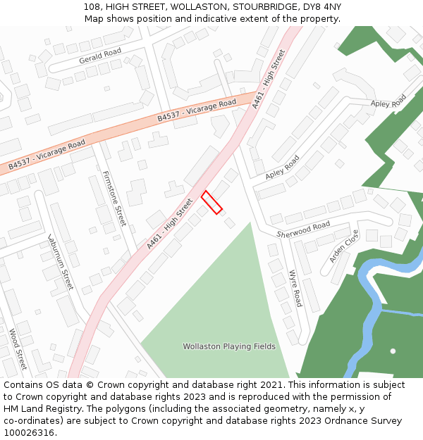 108, HIGH STREET, WOLLASTON, STOURBRIDGE, DY8 4NY: Location map and indicative extent of plot