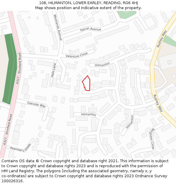 108, HILMANTON, LOWER EARLEY, READING, RG6 4HJ: Location map and indicative extent of plot