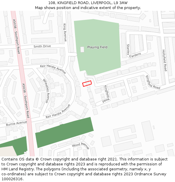 108, KINGFIELD ROAD, LIVERPOOL, L9 3AW: Location map and indicative extent of plot