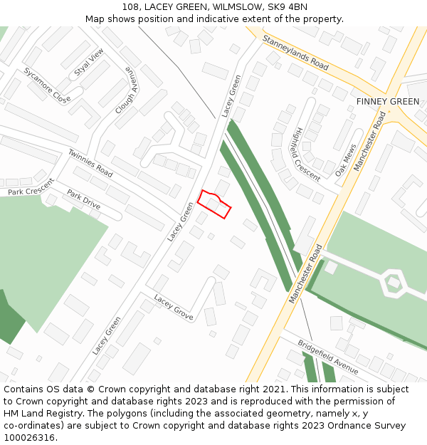 108, LACEY GREEN, WILMSLOW, SK9 4BN: Location map and indicative extent of plot