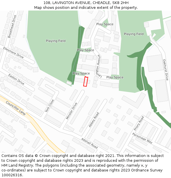 108, LAVINGTON AVENUE, CHEADLE, SK8 2HH: Location map and indicative extent of plot