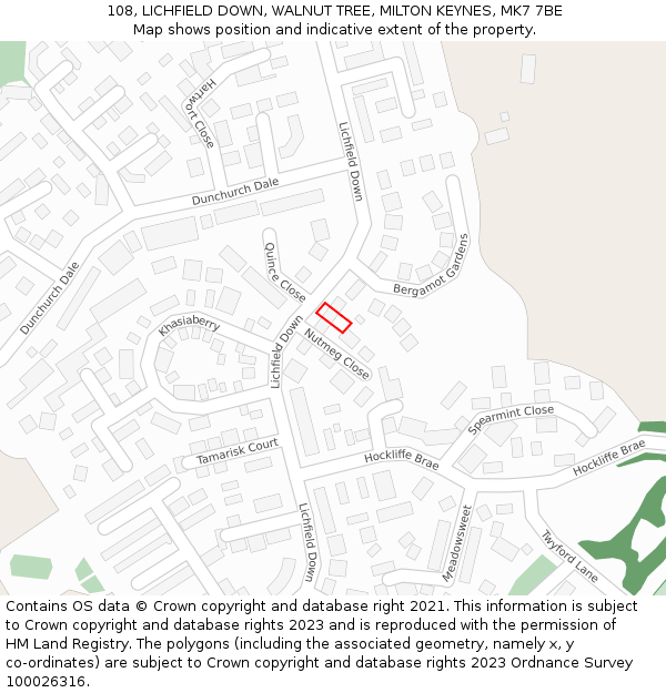 108, LICHFIELD DOWN, WALNUT TREE, MILTON KEYNES, MK7 7BE: Location map and indicative extent of plot