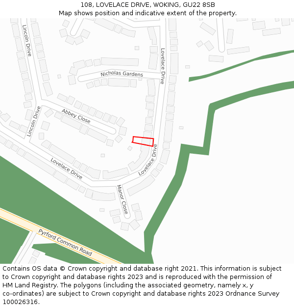 108, LOVELACE DRIVE, WOKING, GU22 8SB: Location map and indicative extent of plot