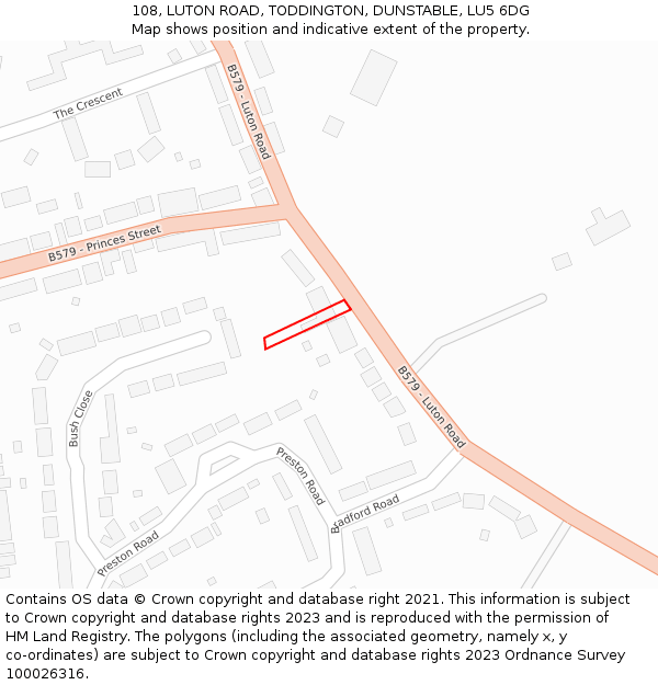 108, LUTON ROAD, TODDINGTON, DUNSTABLE, LU5 6DG: Location map and indicative extent of plot