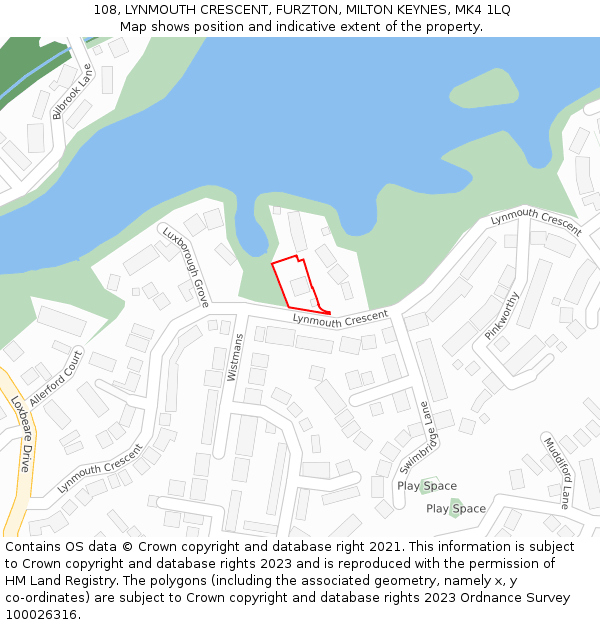 108, LYNMOUTH CRESCENT, FURZTON, MILTON KEYNES, MK4 1LQ: Location map and indicative extent of plot