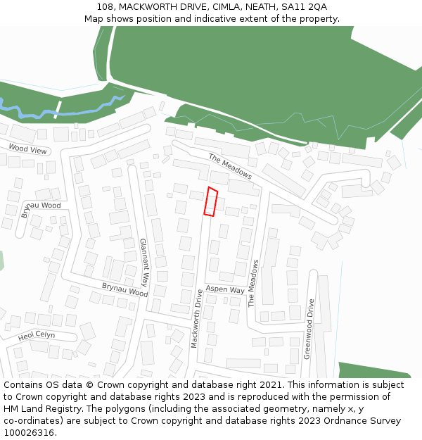 108, MACKWORTH DRIVE, CIMLA, NEATH, SA11 2QA: Location map and indicative extent of plot