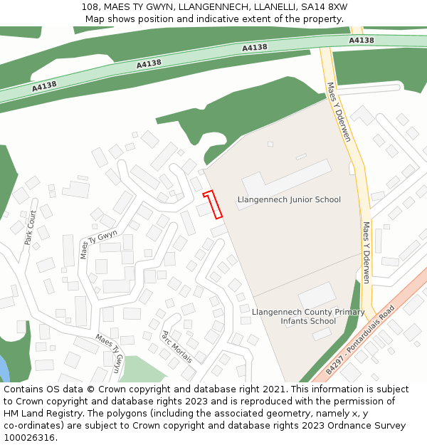 108, MAES TY GWYN, LLANGENNECH, LLANELLI, SA14 8XW: Location map and indicative extent of plot