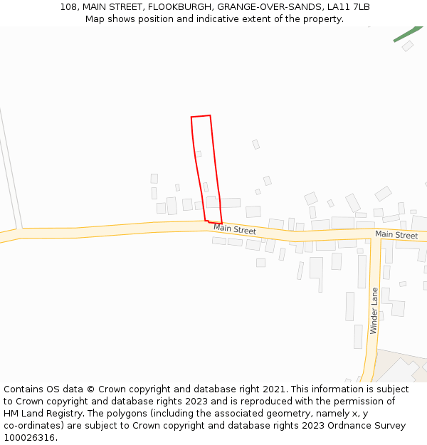 108, MAIN STREET, FLOOKBURGH, GRANGE-OVER-SANDS, LA11 7LB: Location map and indicative extent of plot