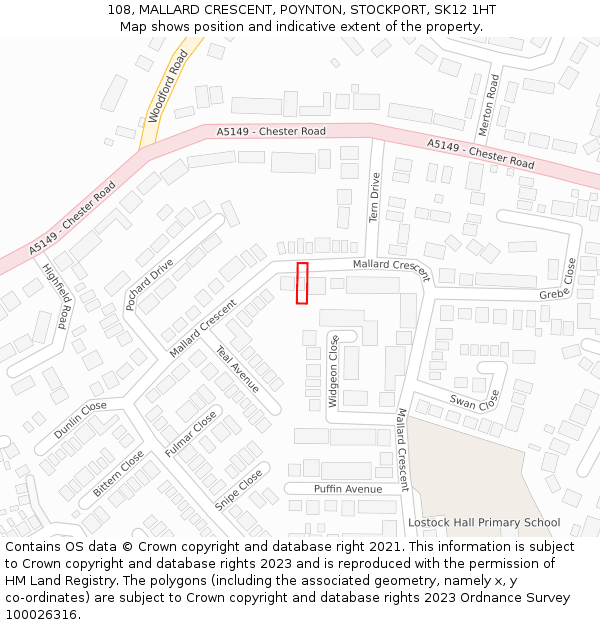 108, MALLARD CRESCENT, POYNTON, STOCKPORT, SK12 1HT: Location map and indicative extent of plot