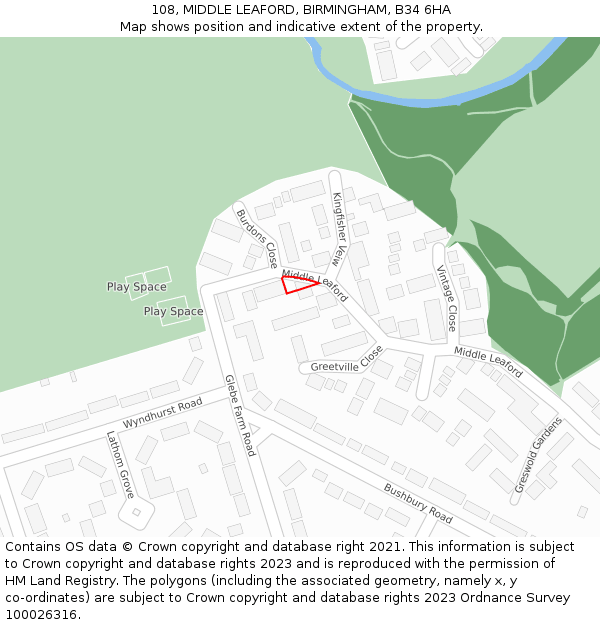 108, MIDDLE LEAFORD, BIRMINGHAM, B34 6HA: Location map and indicative extent of plot