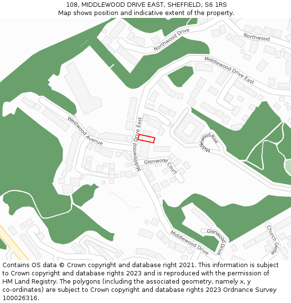 108, MIDDLEWOOD DRIVE EAST, SHEFFIELD, S6 1RS: Location map and indicative extent of plot