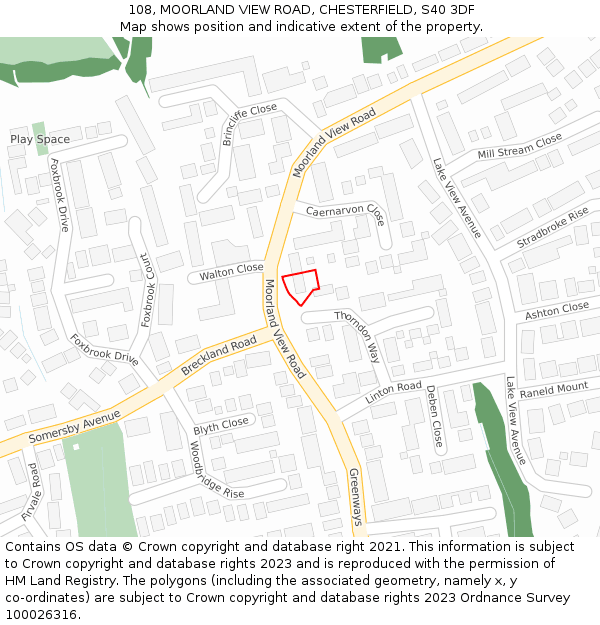 108, MOORLAND VIEW ROAD, CHESTERFIELD, S40 3DF: Location map and indicative extent of plot