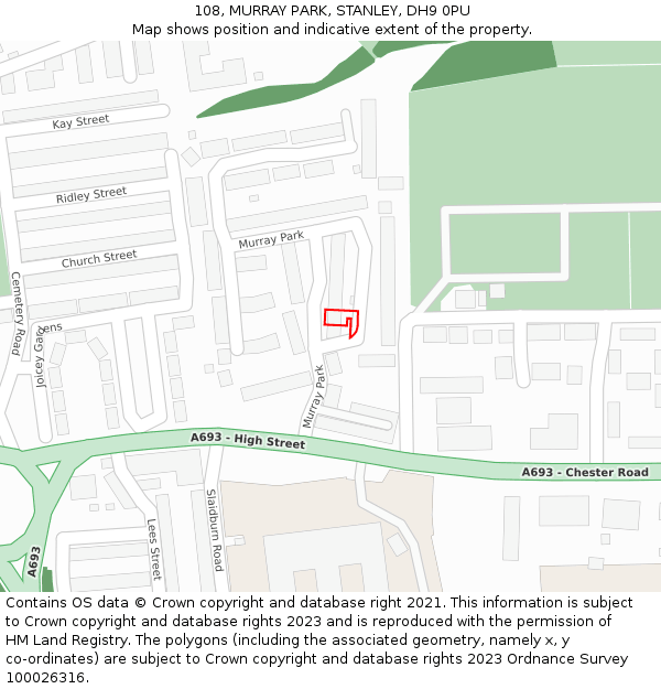 108, MURRAY PARK, STANLEY, DH9 0PU: Location map and indicative extent of plot