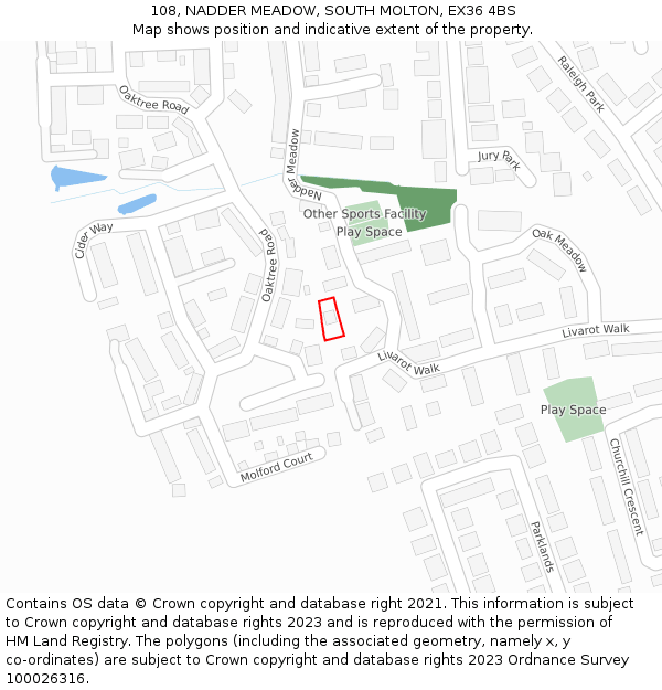 108, NADDER MEADOW, SOUTH MOLTON, EX36 4BS: Location map and indicative extent of plot