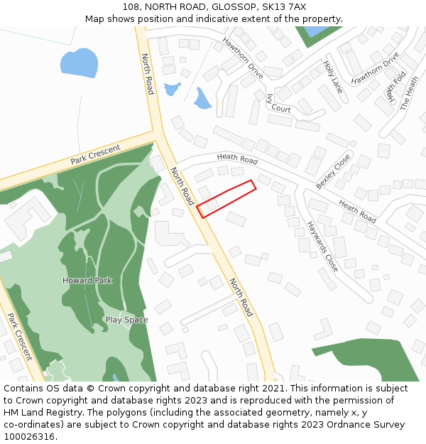 108, NORTH ROAD, GLOSSOP, SK13 7AX: Location map and indicative extent of plot