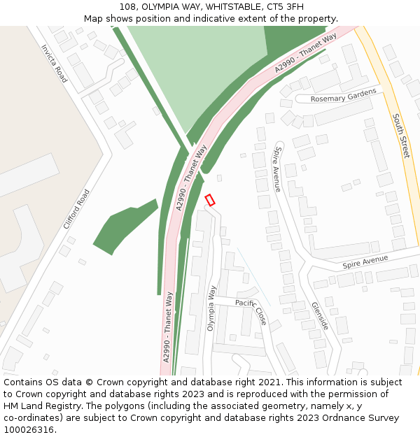 108, OLYMPIA WAY, WHITSTABLE, CT5 3FH: Location map and indicative extent of plot