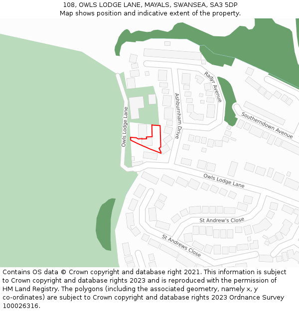 108, OWLS LODGE LANE, MAYALS, SWANSEA, SA3 5DP: Location map and indicative extent of plot