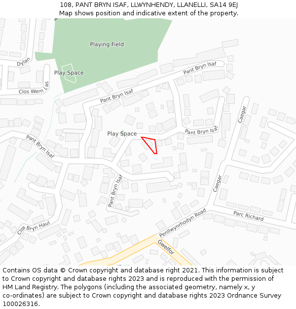 108, PANT BRYN ISAF, LLWYNHENDY, LLANELLI, SA14 9EJ: Location map and indicative extent of plot