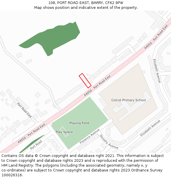 108, PORT ROAD EAST, BARRY, CF62 9PW: Location map and indicative extent of plot