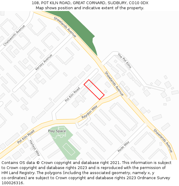 108, POT KILN ROAD, GREAT CORNARD, SUDBURY, CO10 0DX: Location map and indicative extent of plot