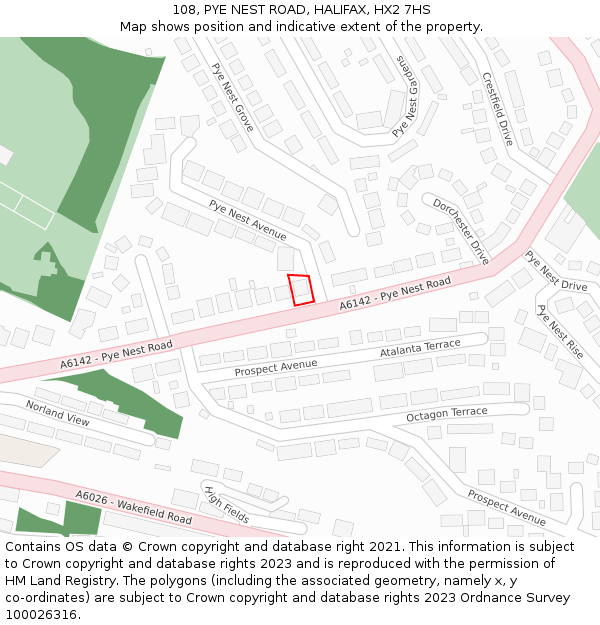 108, PYE NEST ROAD, HALIFAX, HX2 7HS: Location map and indicative extent of plot