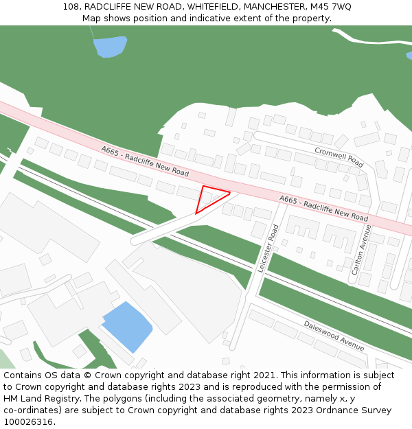 108, RADCLIFFE NEW ROAD, WHITEFIELD, MANCHESTER, M45 7WQ: Location map and indicative extent of plot