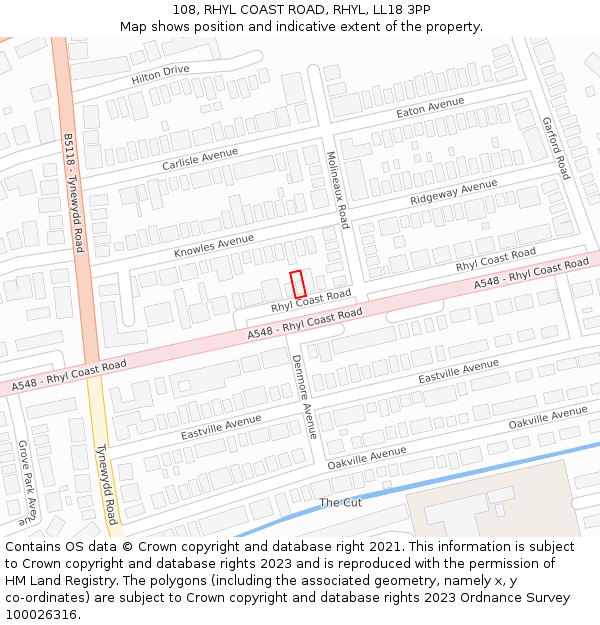 108, RHYL COAST ROAD, RHYL, LL18 3PP: Location map and indicative extent of plot