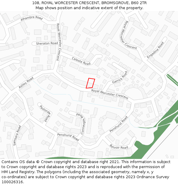 108, ROYAL WORCESTER CRESCENT, BROMSGROVE, B60 2TR: Location map and indicative extent of plot