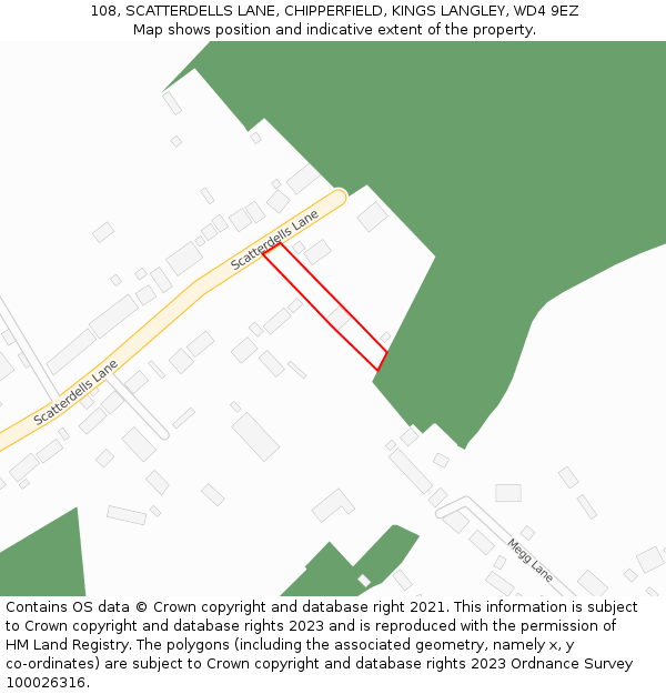 108, SCATTERDELLS LANE, CHIPPERFIELD, KINGS LANGLEY, WD4 9EZ: Location map and indicative extent of plot