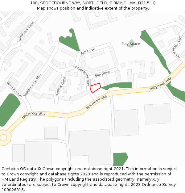 108, SEDGEBOURNE WAY, NORTHFIELD, BIRMINGHAM, B31 5HQ: Location map and indicative extent of plot