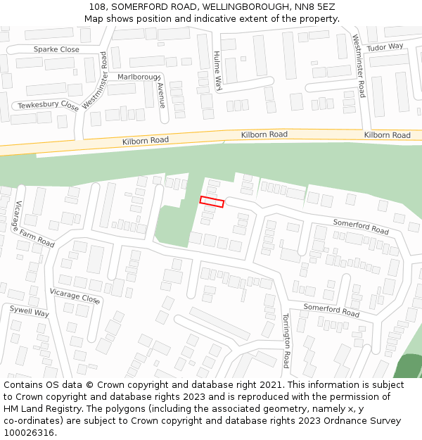 108, SOMERFORD ROAD, WELLINGBOROUGH, NN8 5EZ: Location map and indicative extent of plot