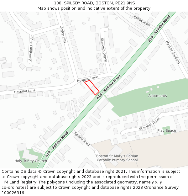 108, SPILSBY ROAD, BOSTON, PE21 9NS: Location map and indicative extent of plot