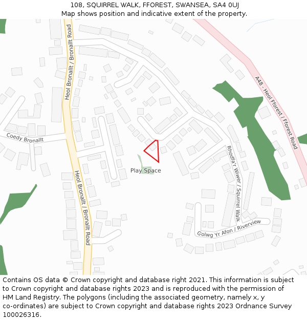 108, SQUIRREL WALK, FFOREST, SWANSEA, SA4 0UJ: Location map and indicative extent of plot