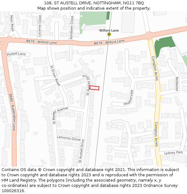 108, ST AUSTELL DRIVE, NOTTINGHAM, NG11 7BQ: Location map and indicative extent of plot