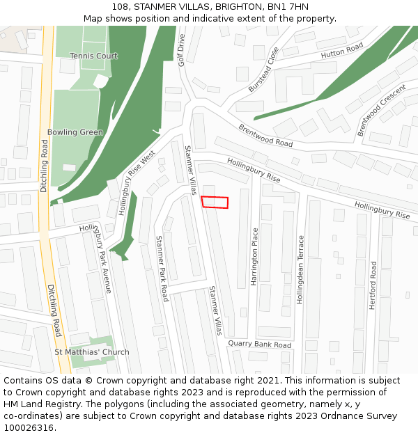 108, STANMER VILLAS, BRIGHTON, BN1 7HN: Location map and indicative extent of plot