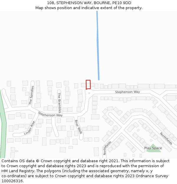 108, STEPHENSON WAY, BOURNE, PE10 9DD: Location map and indicative extent of plot